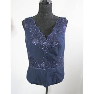 Navy Blue US Size 12 Sequin Embroidered Cocktail Top Evening Party Blouse Formal